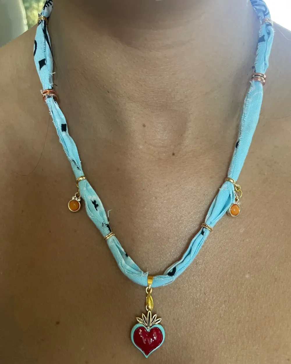 Sacred Heart Bandana Necklace – Baby Blue
