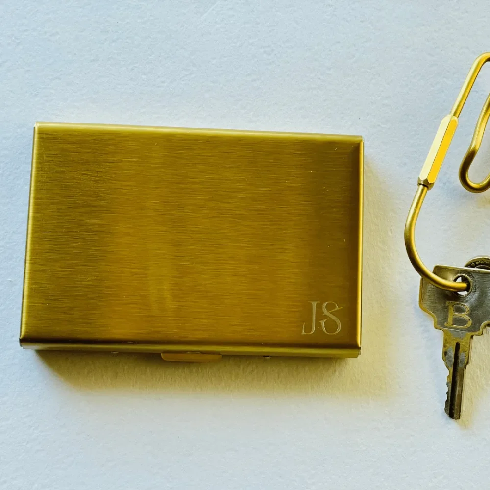 Engraved Brass Business Card Holder – Personalized Slim Metal Card Wallet