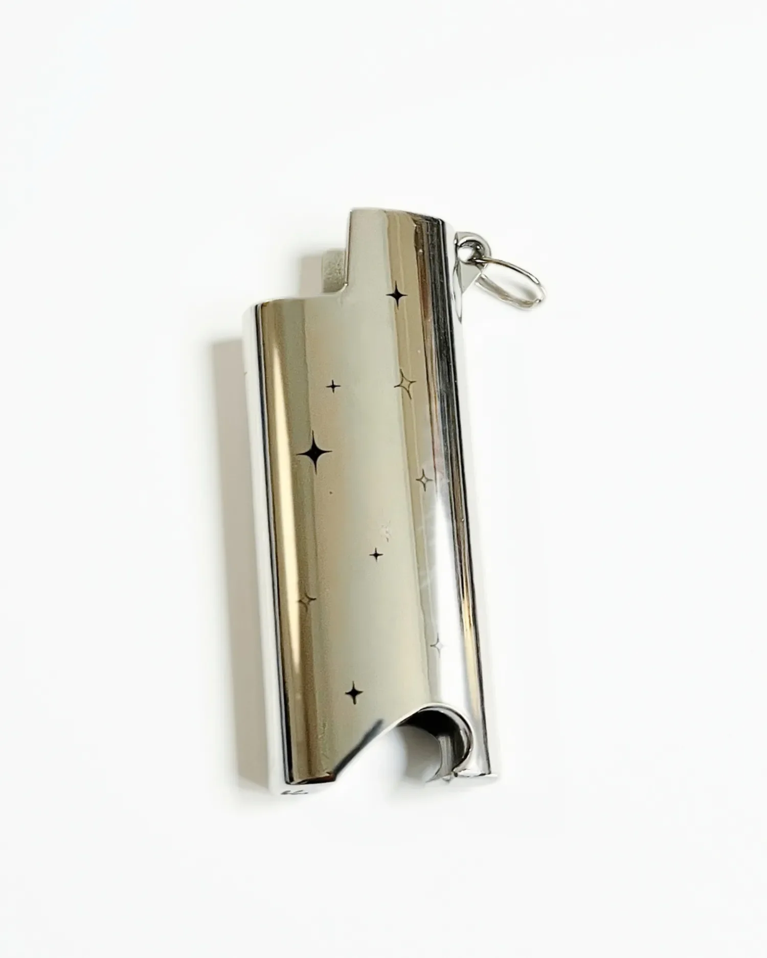 backside of J5 Silver Metal Lighter case keychain