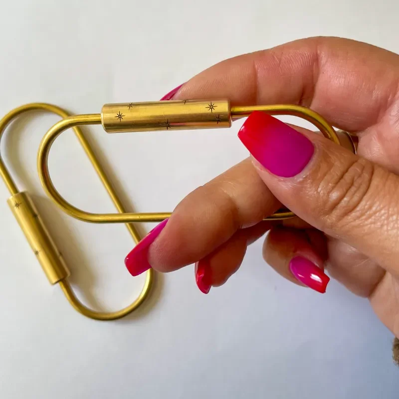 Brass Carabiner Key Ring, Screw Lock Keychain Clip, Starburst Engraved Brass Key Ring, Aesthetic Keychain Holder, Purse Clip Key Organizer