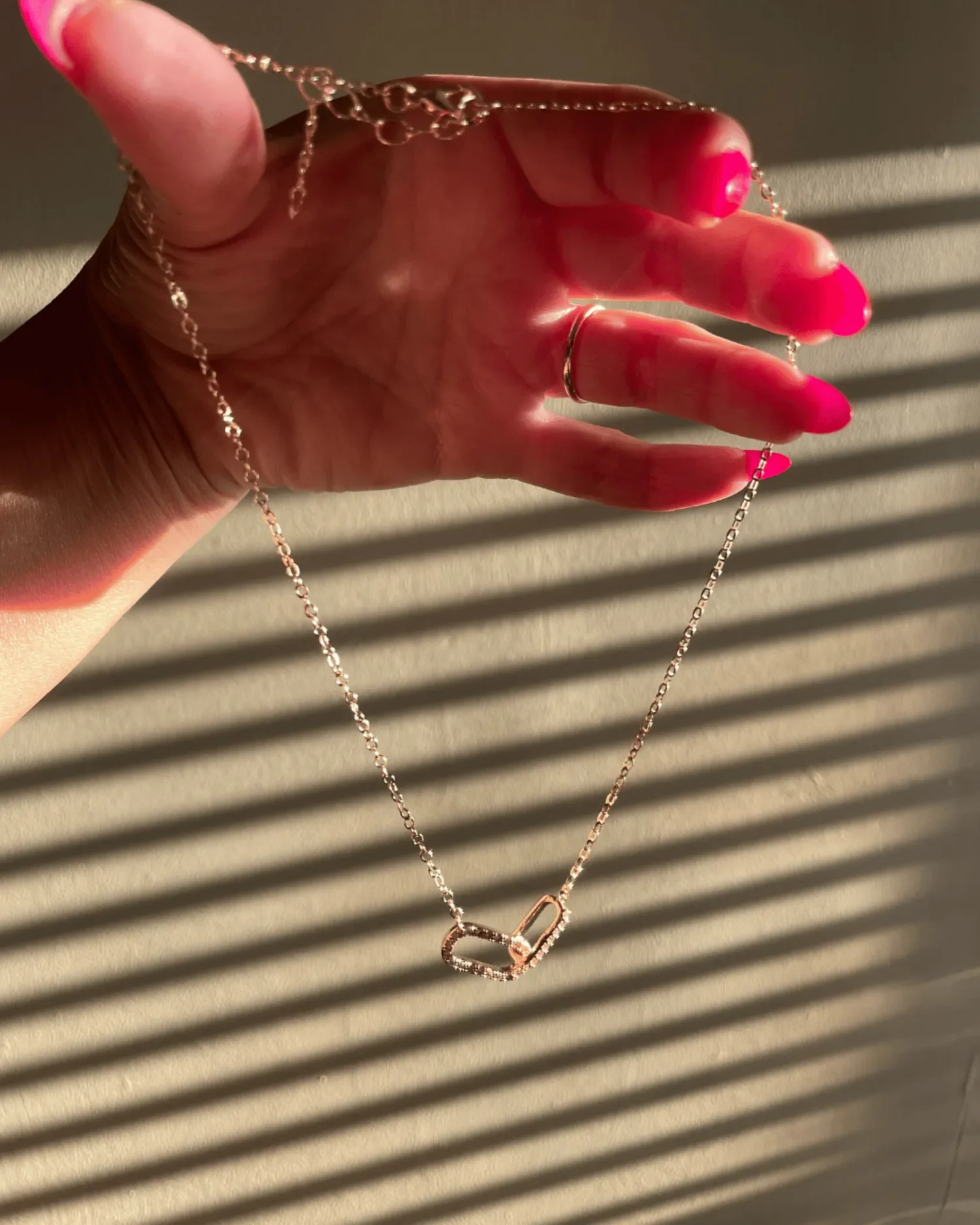 Minimalist gold paperclip chain necklace with pave CZ sparkle links