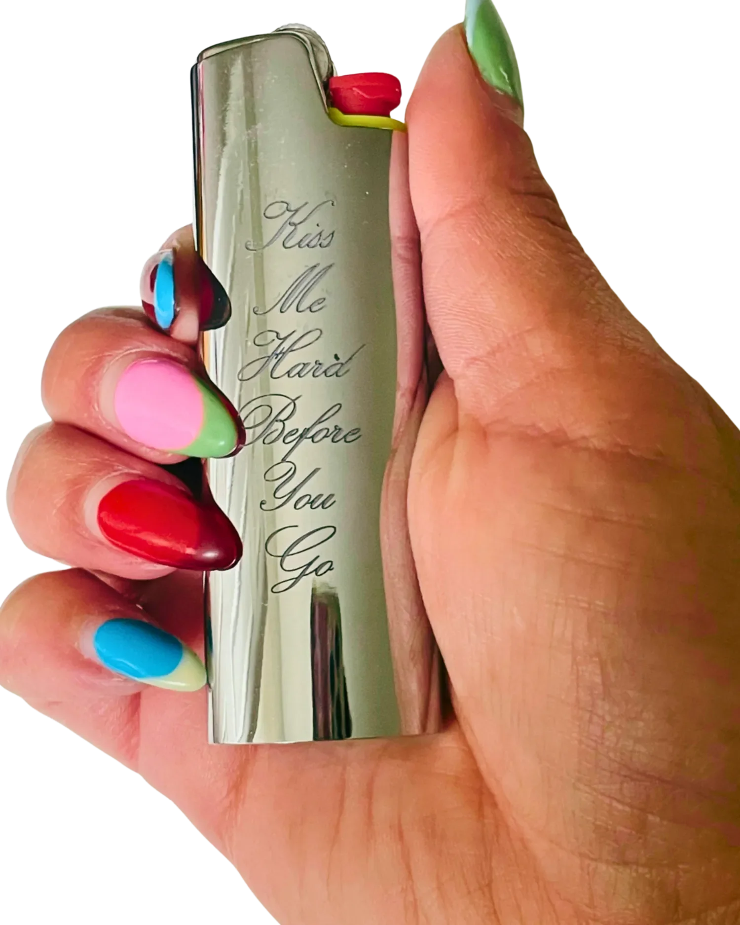 Kiss me hard before you go engraved silver lighter case