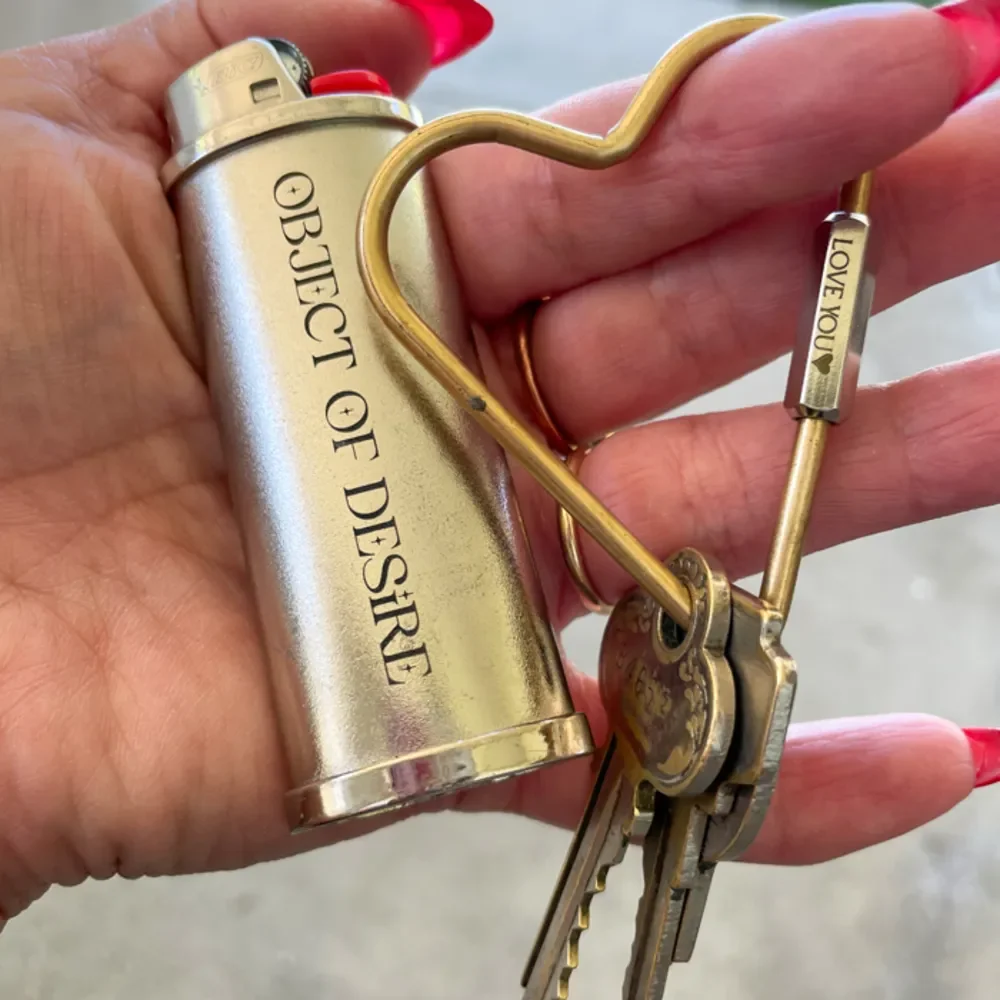 Engraved Silver Bic Lighter Sleeve and engraved mixed metal heart carabiner keychain