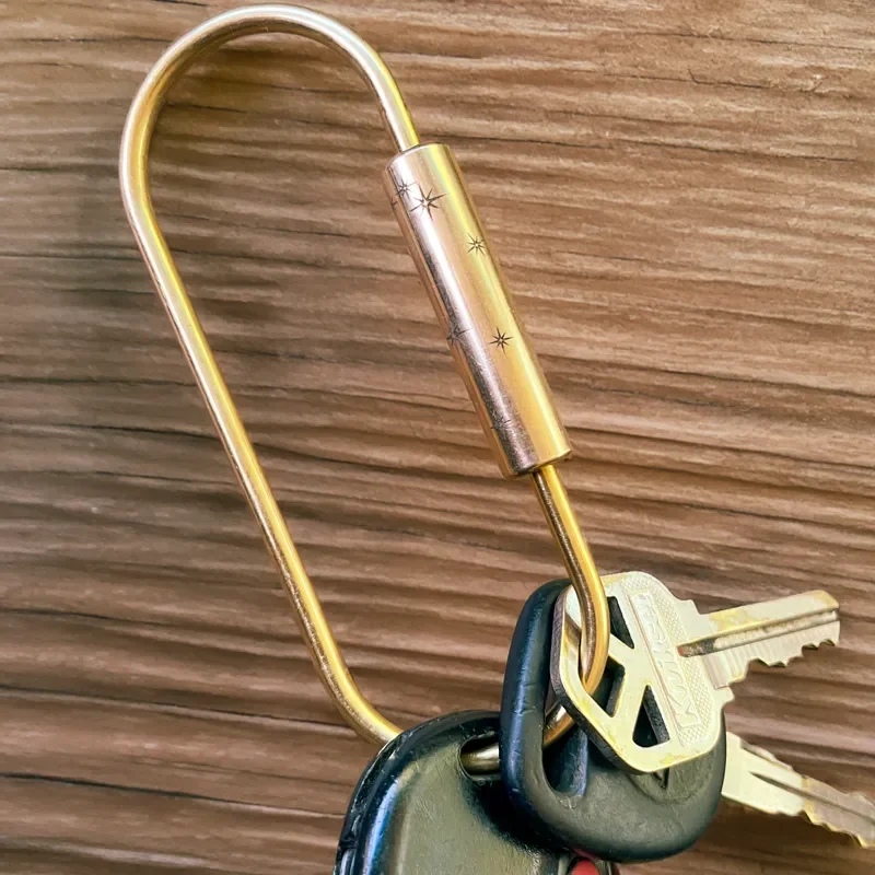 Brass Carabiner Key Ring, Screw Lock Keychain Clip, Starburst Engraved Brass Key Ring, Aesthetic Keychain Holder, Purse Clip Key Organizer