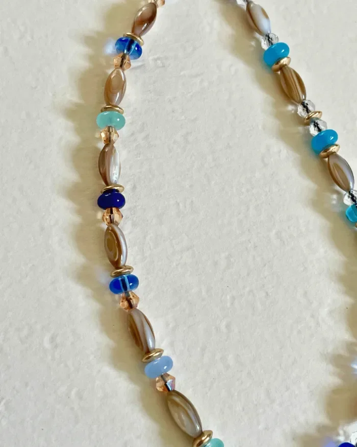 Coastal Blue Hand-Beaded Phone Charm Wristlet Strap