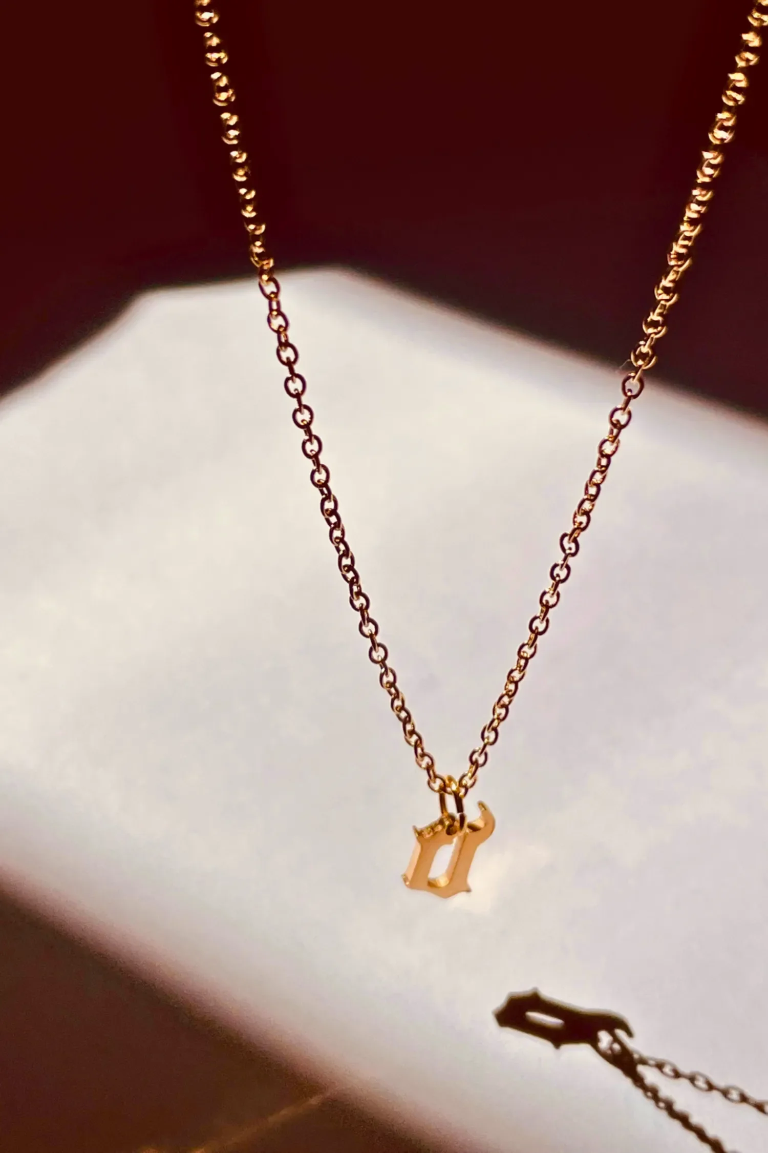 Gold Gothic Initial  Necklace