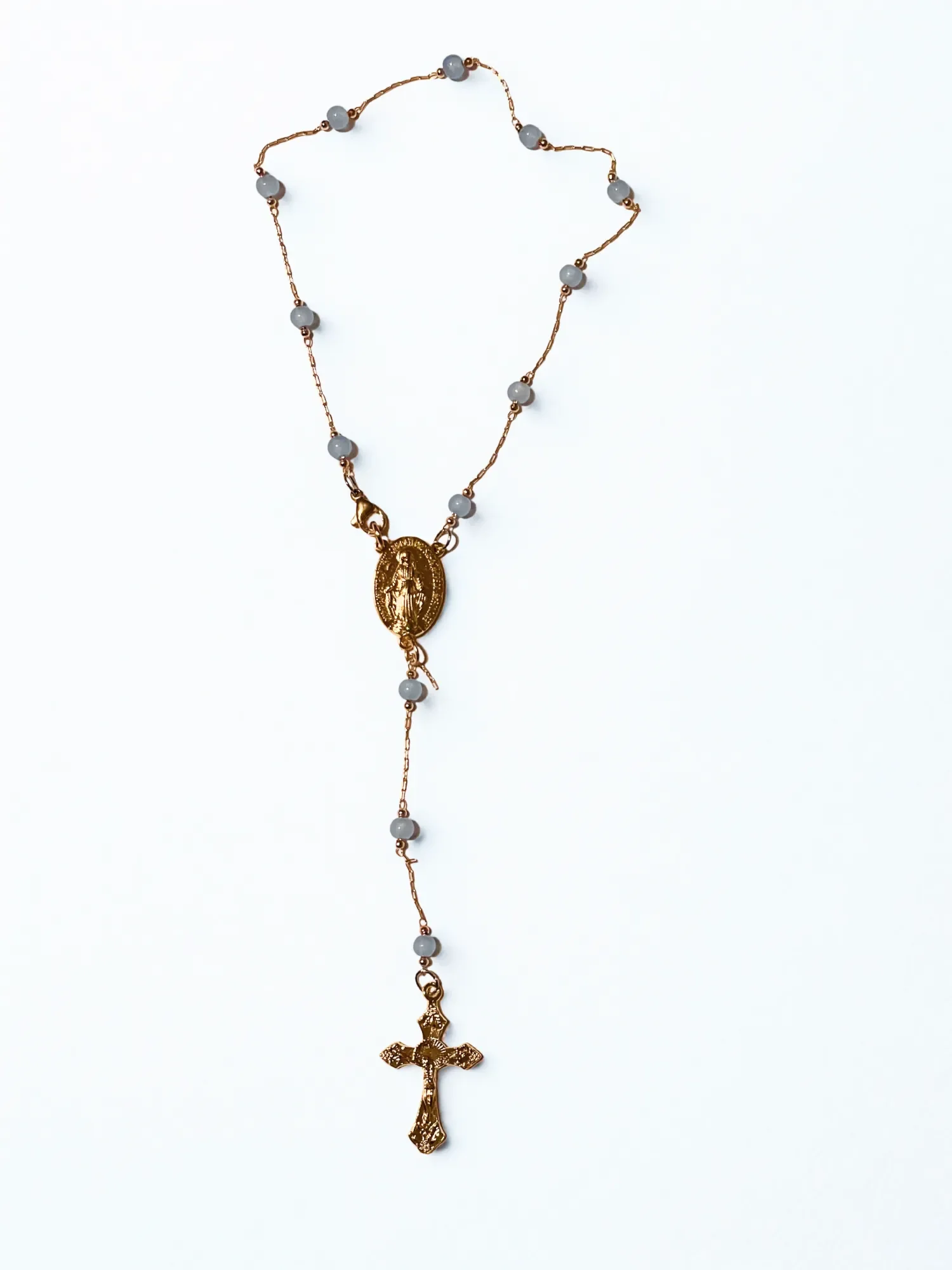 Pale Blue Beaded Gold Vermeil One-Decade Rosary by Babe's Hardware