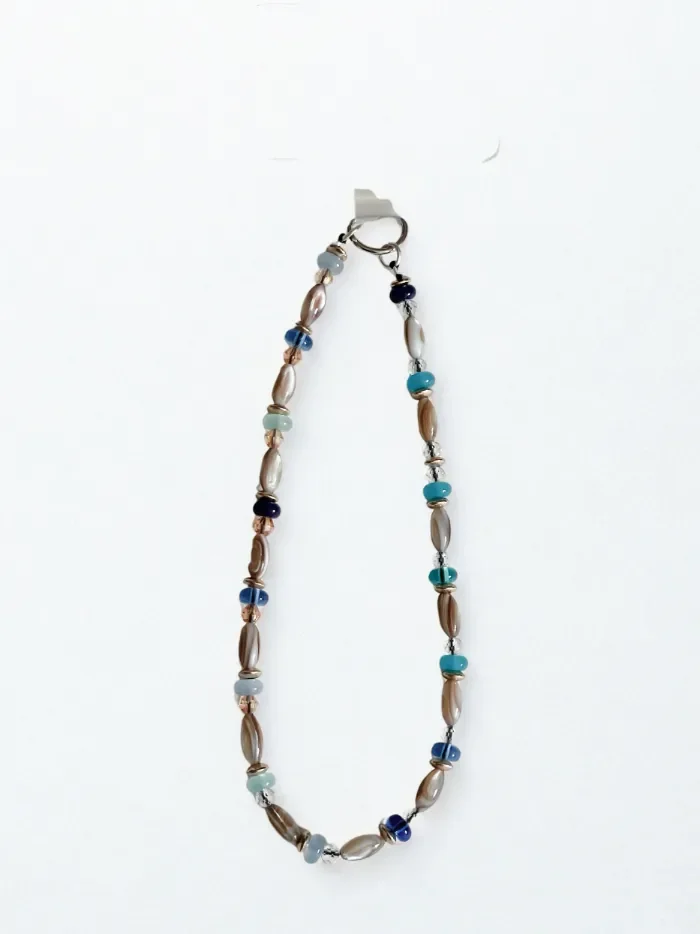 Coastal Blue Hand-Beaded Phone Charm Wristlet Strap