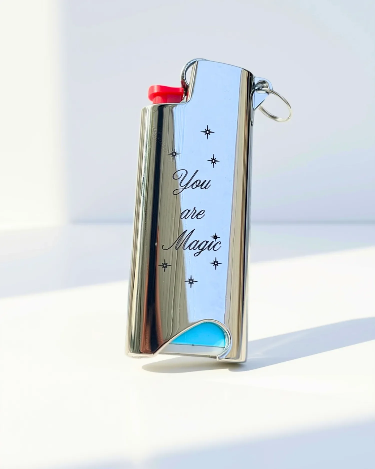 You are Magic engraved silver metal mini J5 bic lighter case keychain
