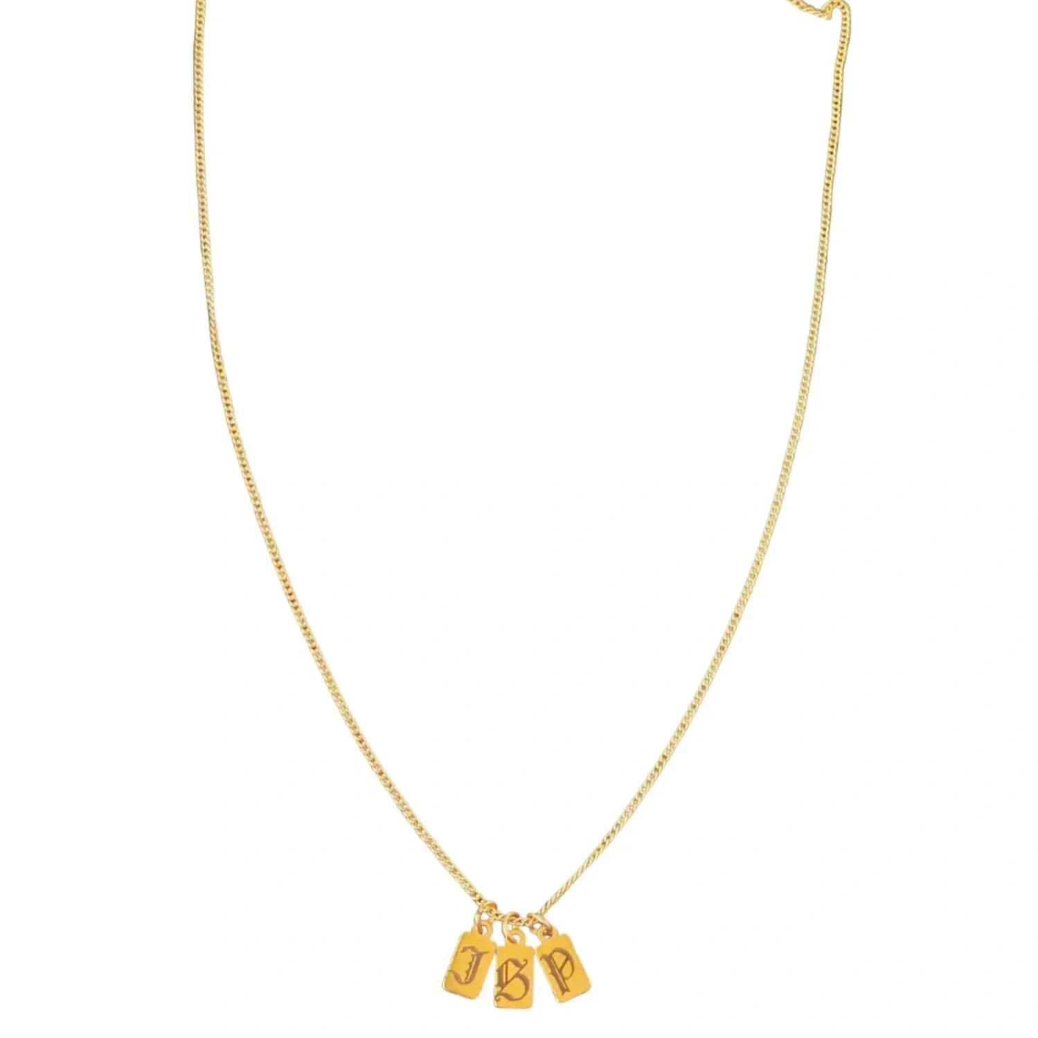 Personalized engraved gold tag necklace on 14k gold filled Cuban chain