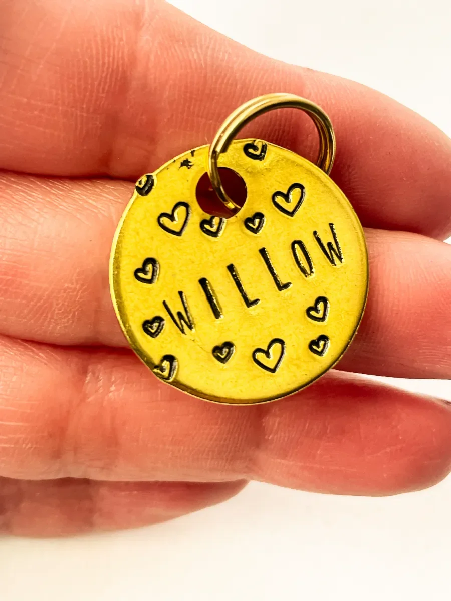 Hand-Stamped Brass Pet ID Tag