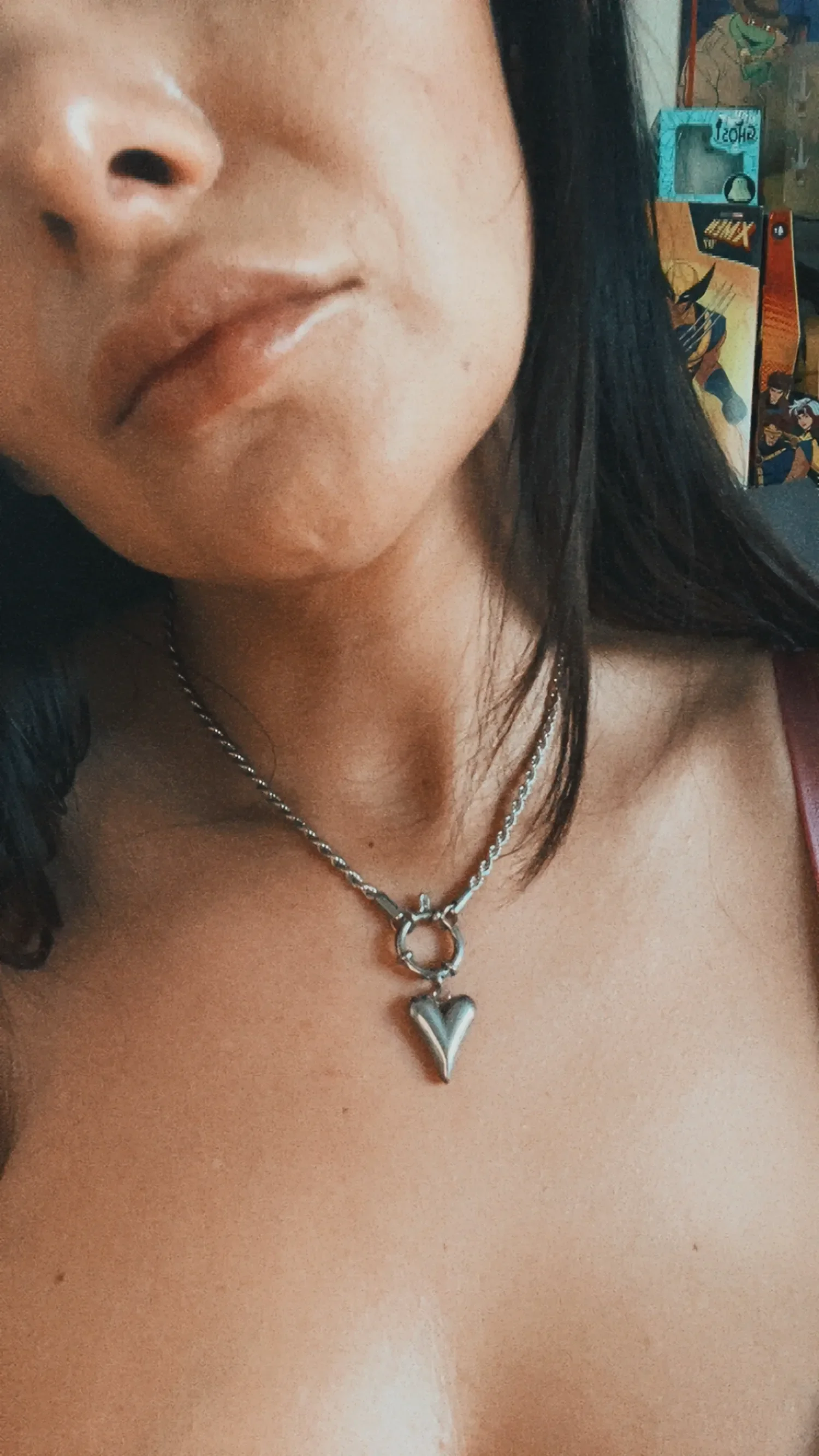 Silver Heart Pendant Necklace | Stainless Steel Rope Chain, Puffy Heart Pendant