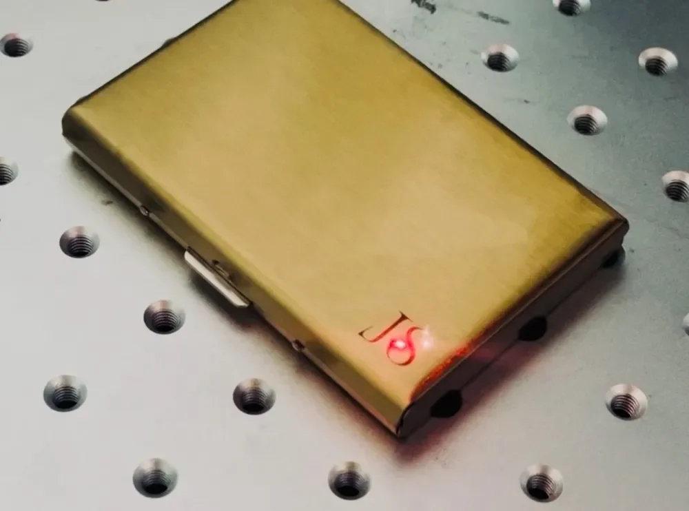Fiber laser engraving brass business card holder