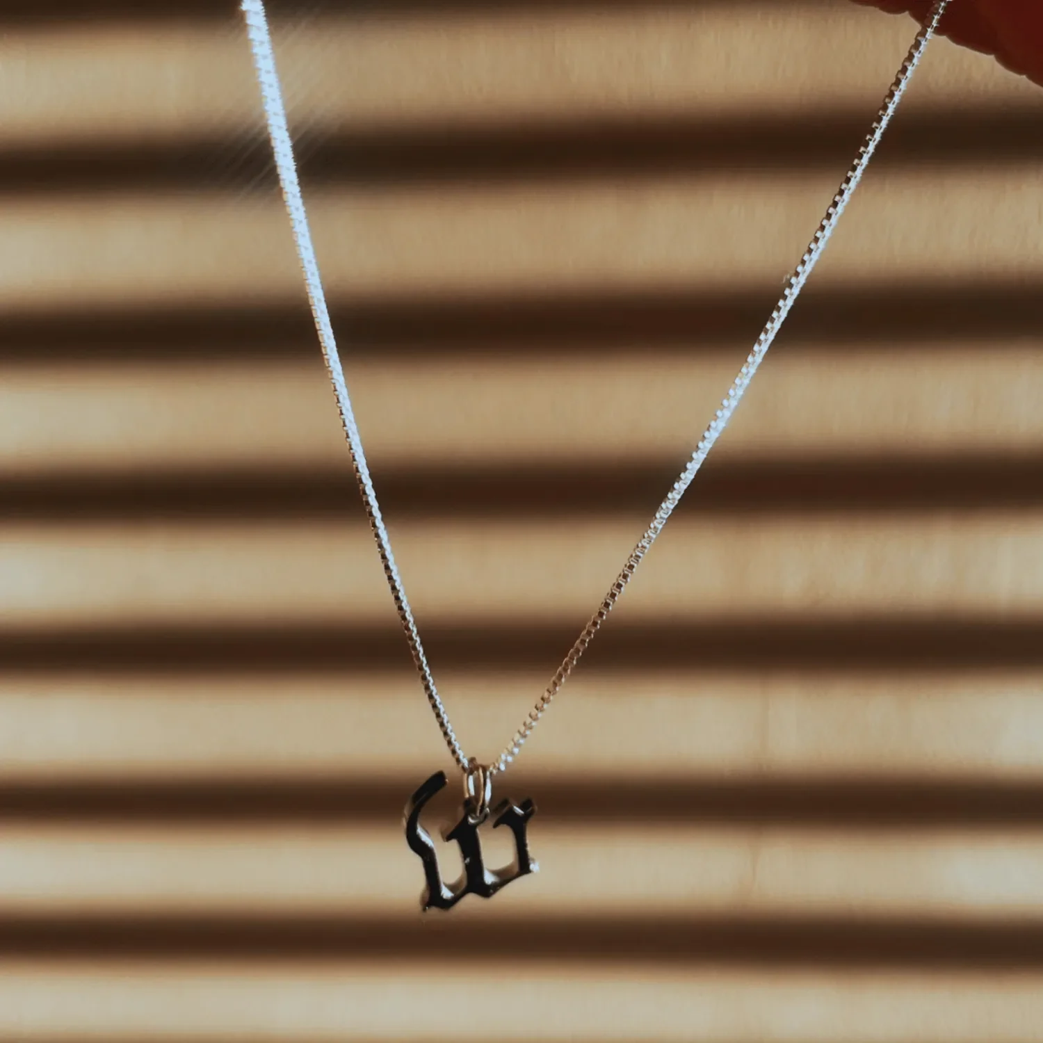Personalized blackletter initial necklace with dainty chain