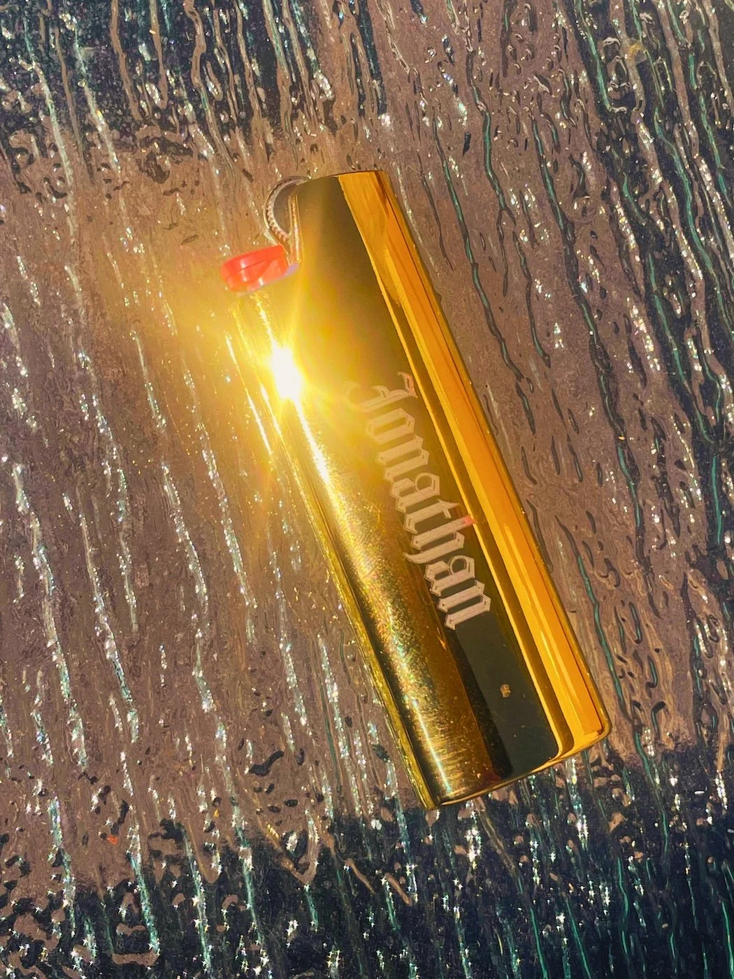 Gothic Engraved Gold Metal Mirror Bic Lighter Cover by Babes Hardware