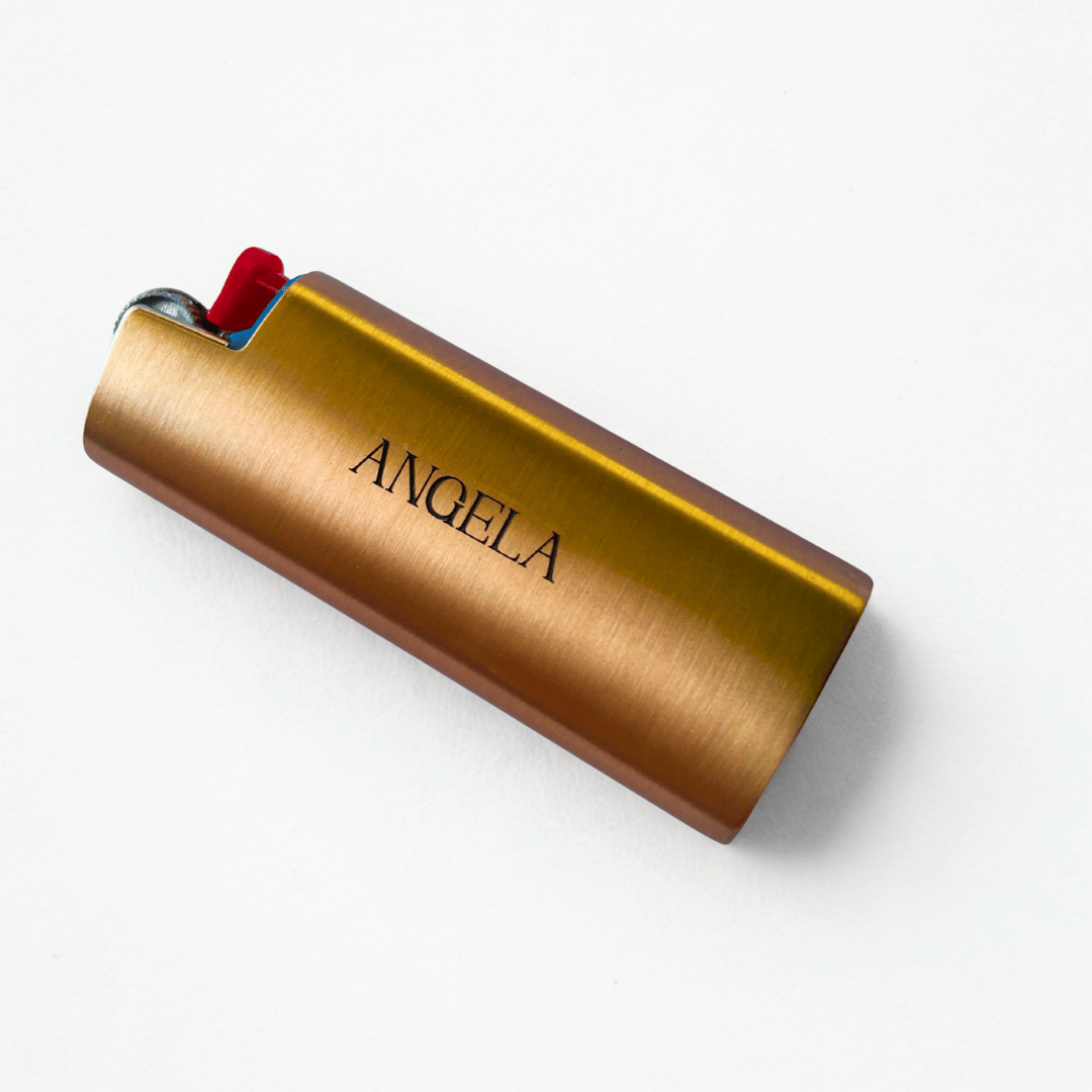 Custom engraved rose gold mini bic lighter case by babes hardware