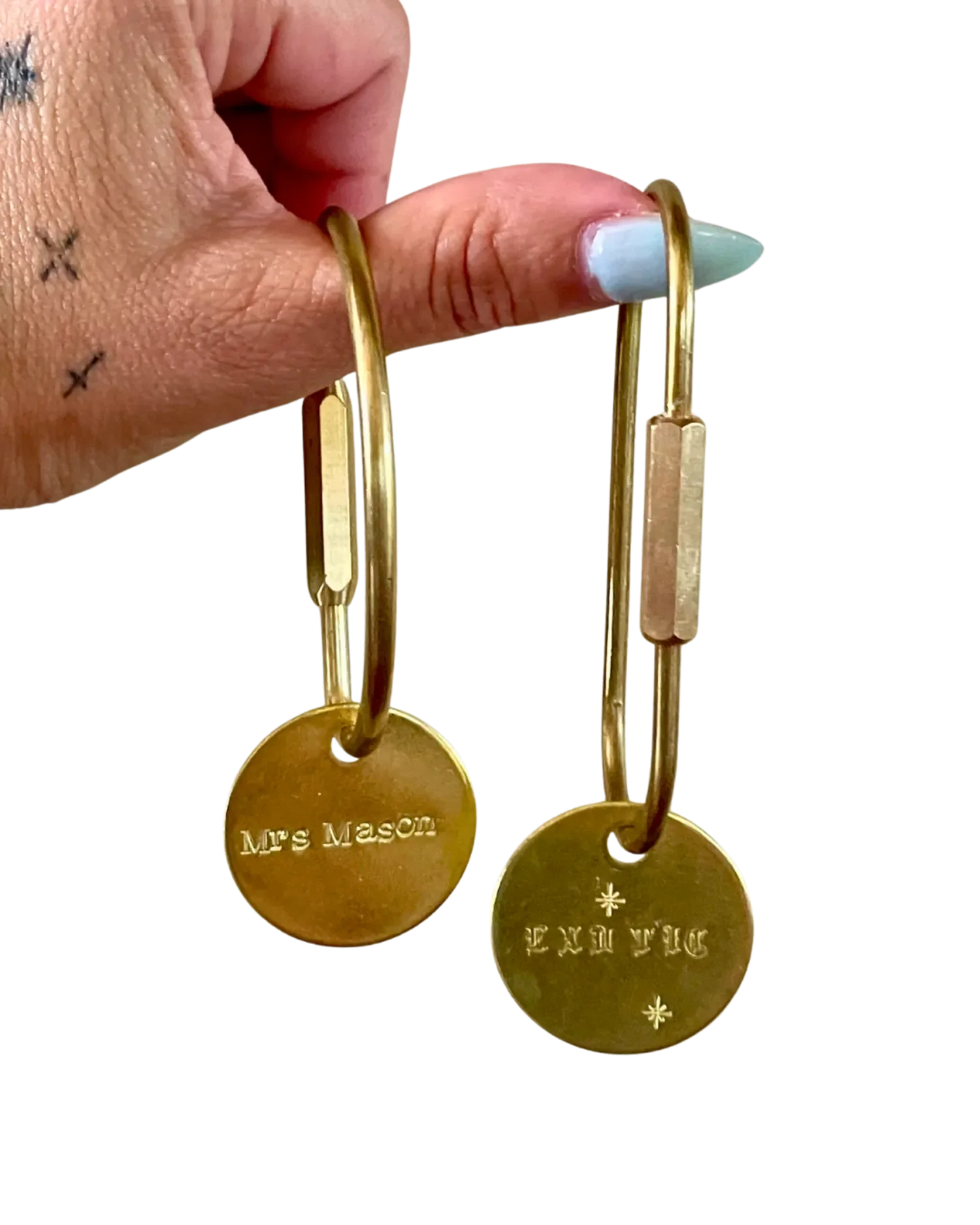 Brass Locking Carabiner with personalized brass tag keychains