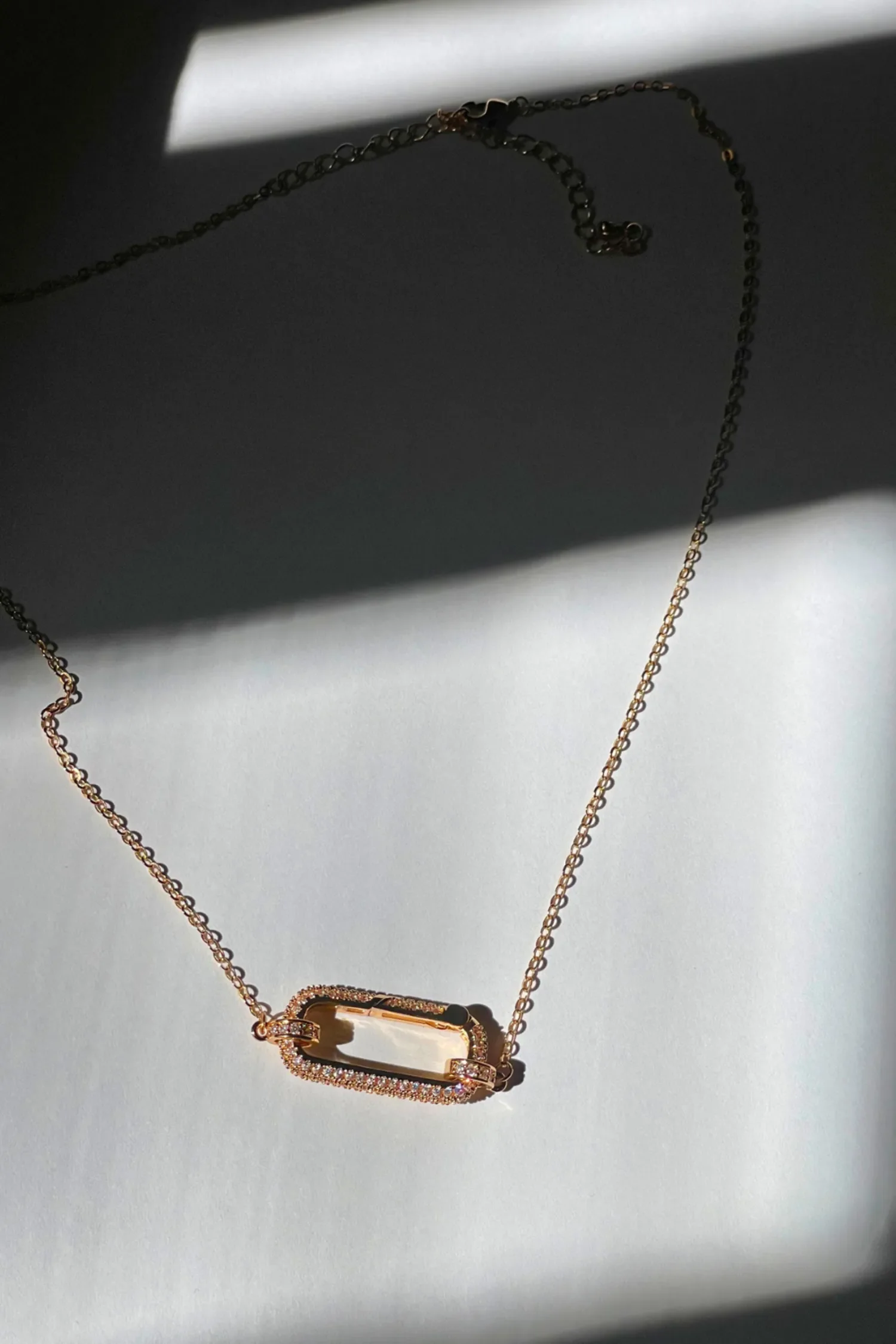 Gold Pavé Carabiner Necklace