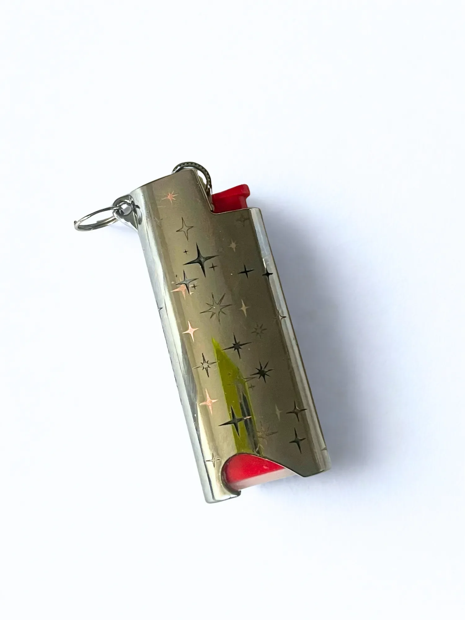 Star design engraved bic mini lighter case keychain