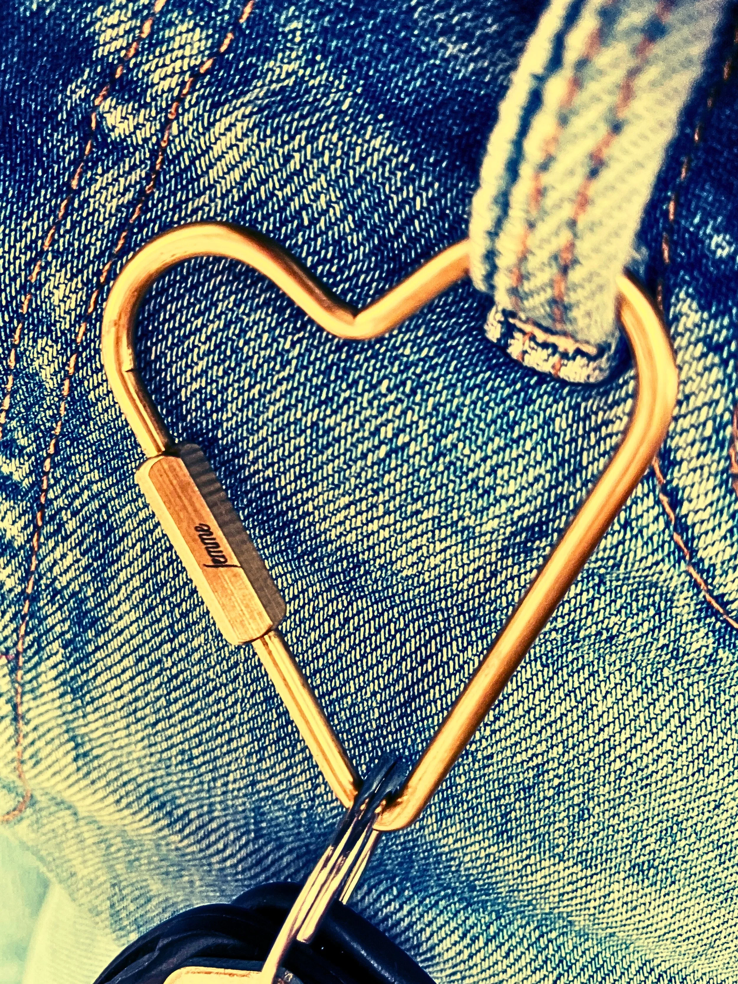 Brass gold engraved heart keychain
