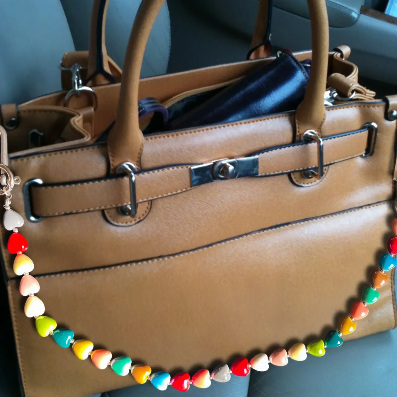 Multi-Color Heart Beaded Purse Charm Chain