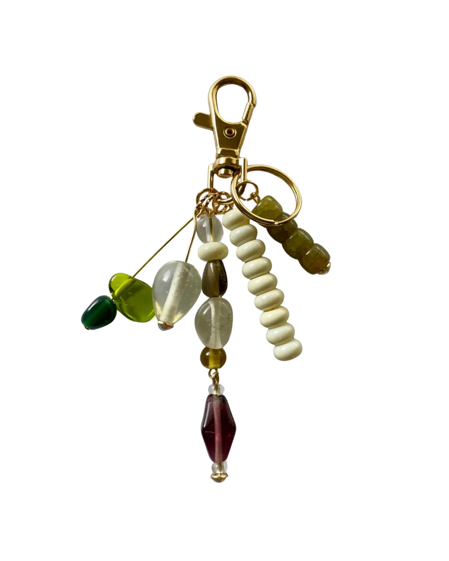 Olive Green Beaded Gold Bag Charm