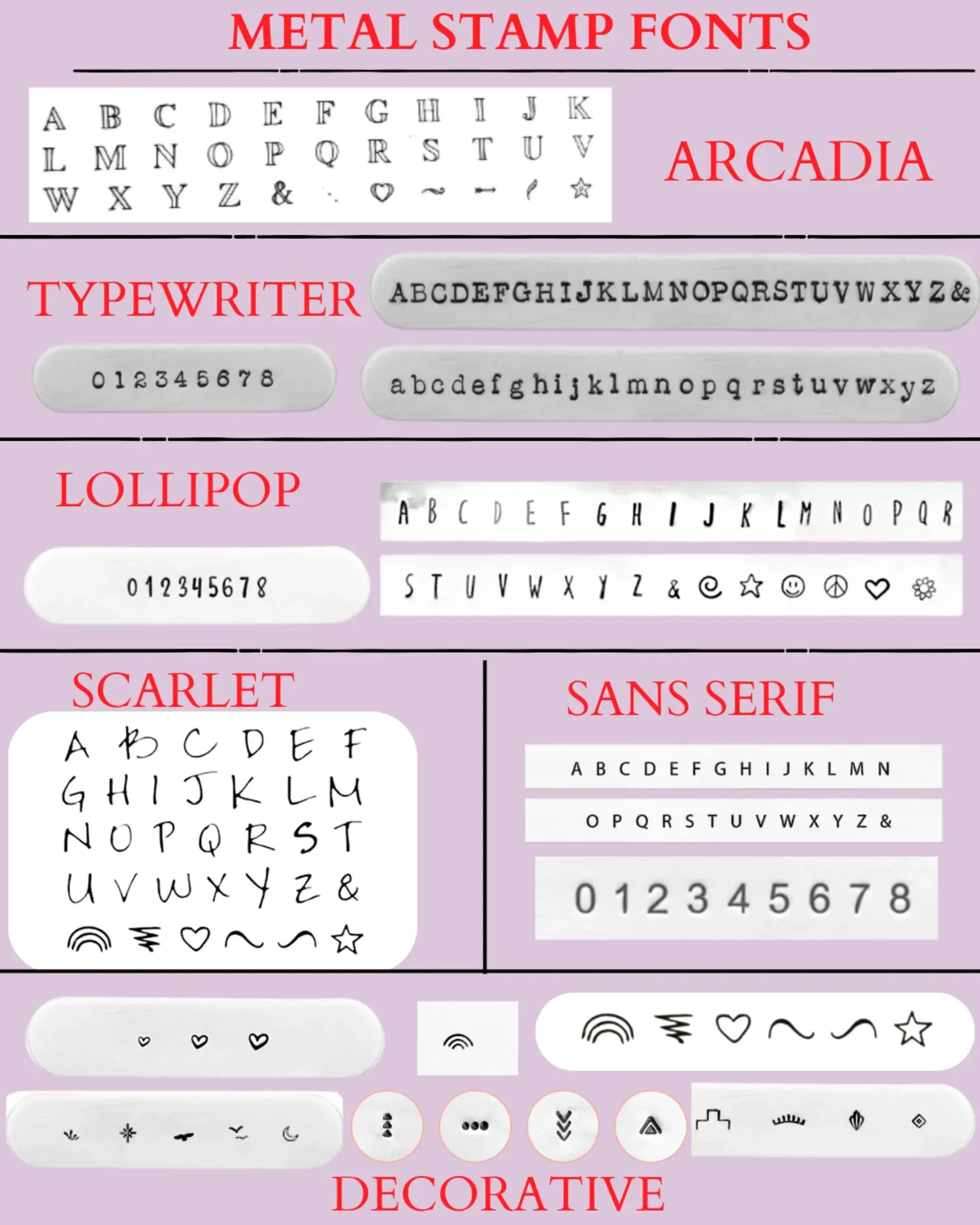 Metal Stamp Font List