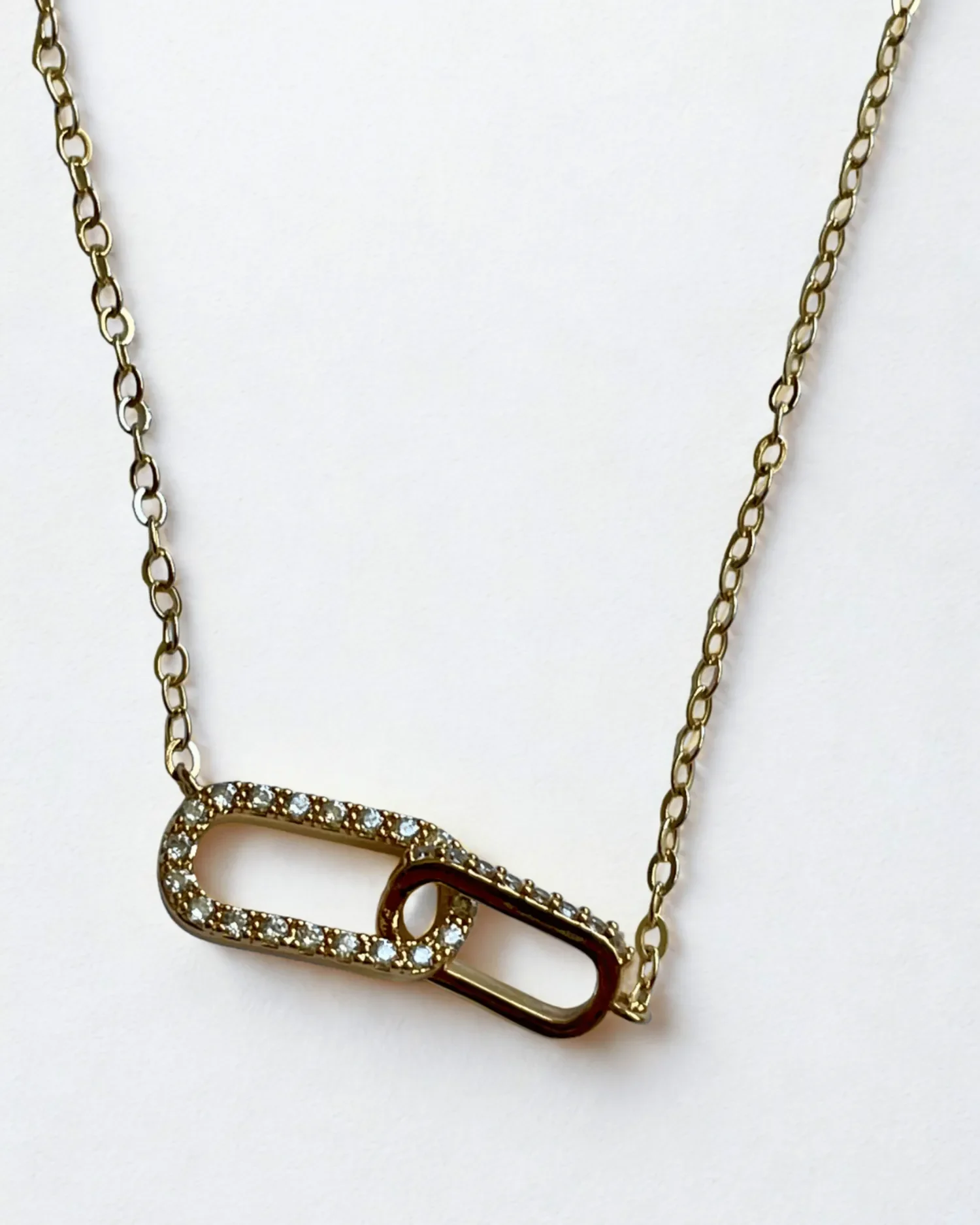 Dainty gold necklace with cubic zirconia encrusted interlocking links