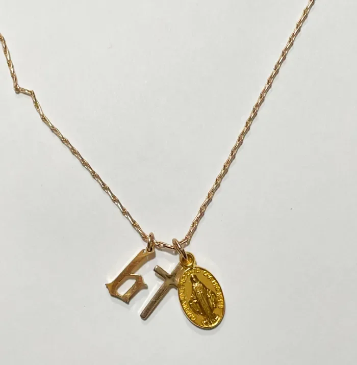 Miraculous Medal Goth Initial Gold Necklace