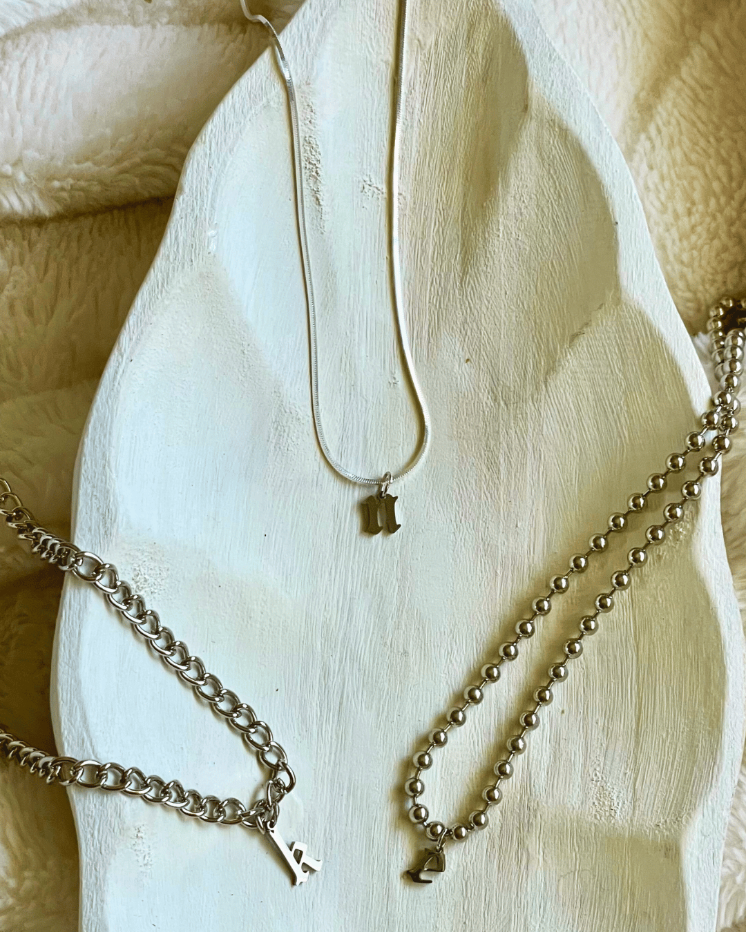 Sterling Silver lowercase blackletter necklaces by Babe's Hardware