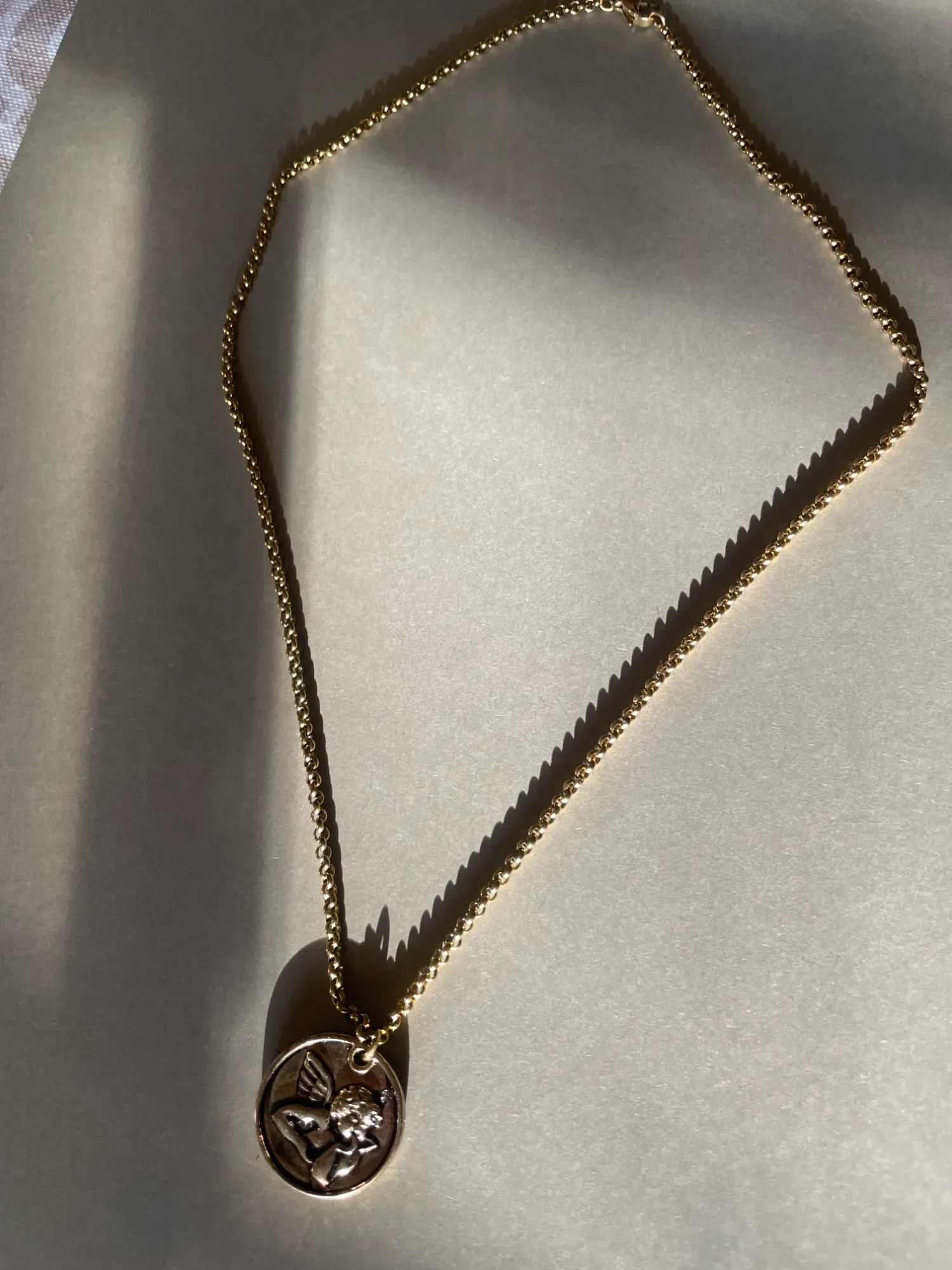 Gold Cherub Pendant Necklace | 14k Gold Plated Angel Medallion