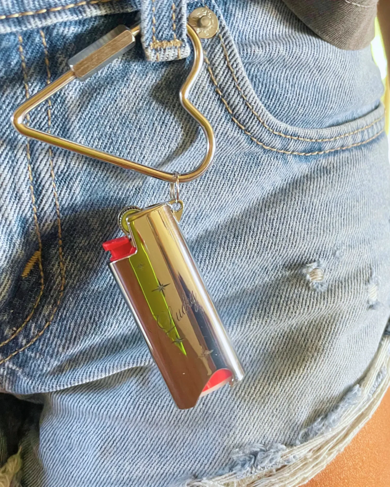 bic mini lighter cover keyring engraved "Lucky" with star designs