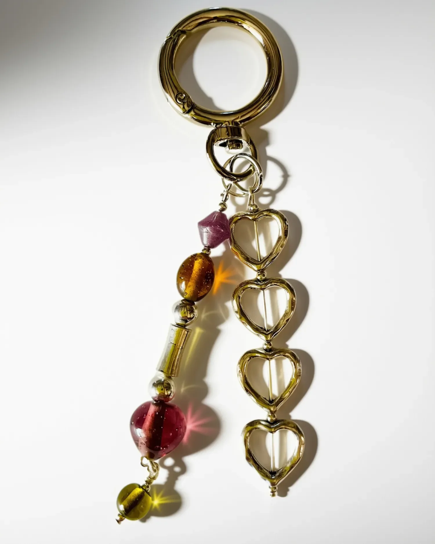 Teresa Chrome Heart Beaded Bag Charm Keychain