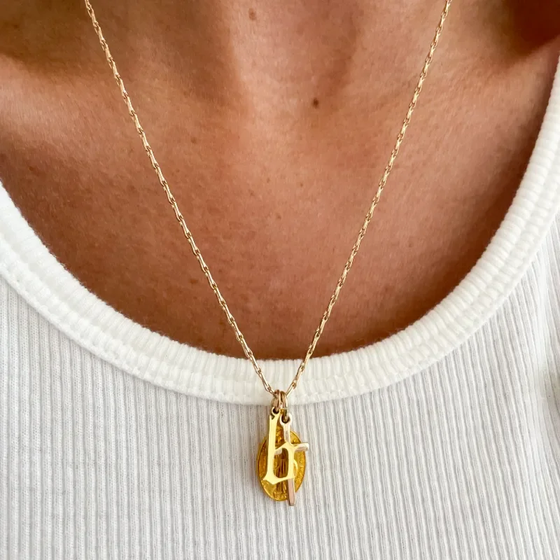 Gothic Initial-Miraculous Medal Gold Necklace
