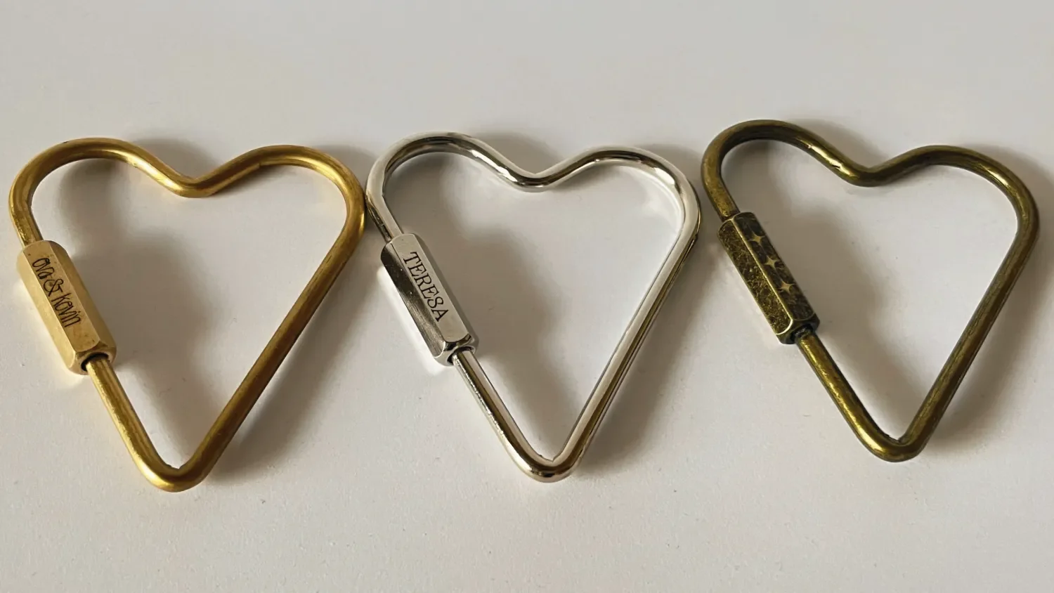 laser engraved heart carabiners
