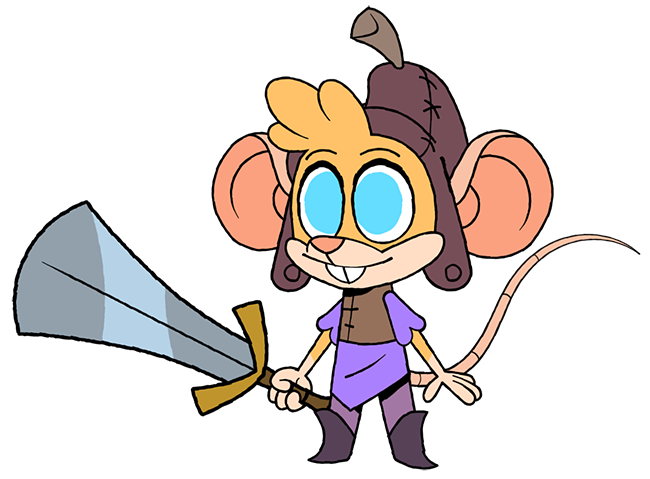 Cartoon mouse holding a sword