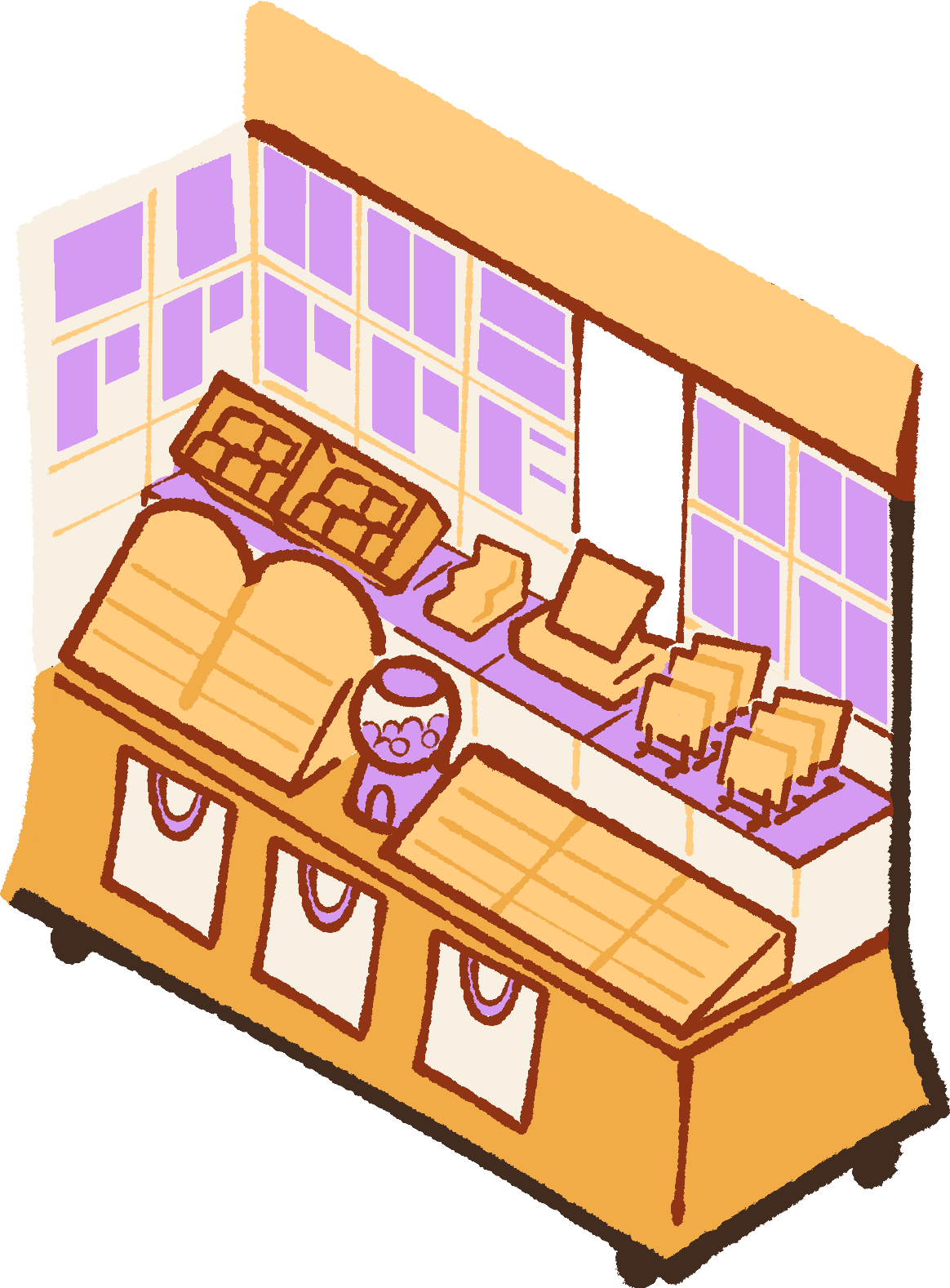 An isometric illustration of a booth at a market