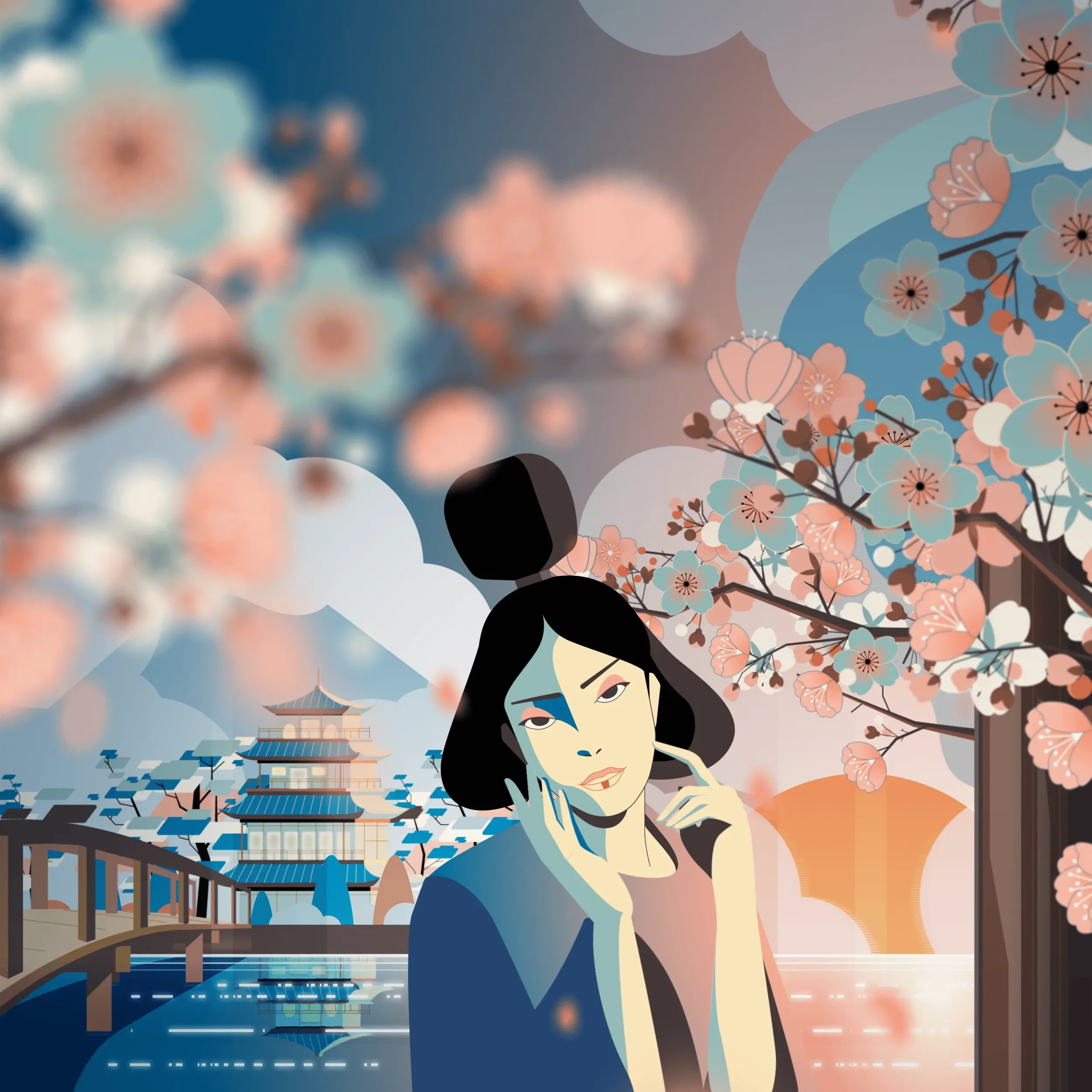 Ambient animated installation 'Sumo Bjorvika' for Sumo Restaurant in Oslo, featuring Geisha and koi fish