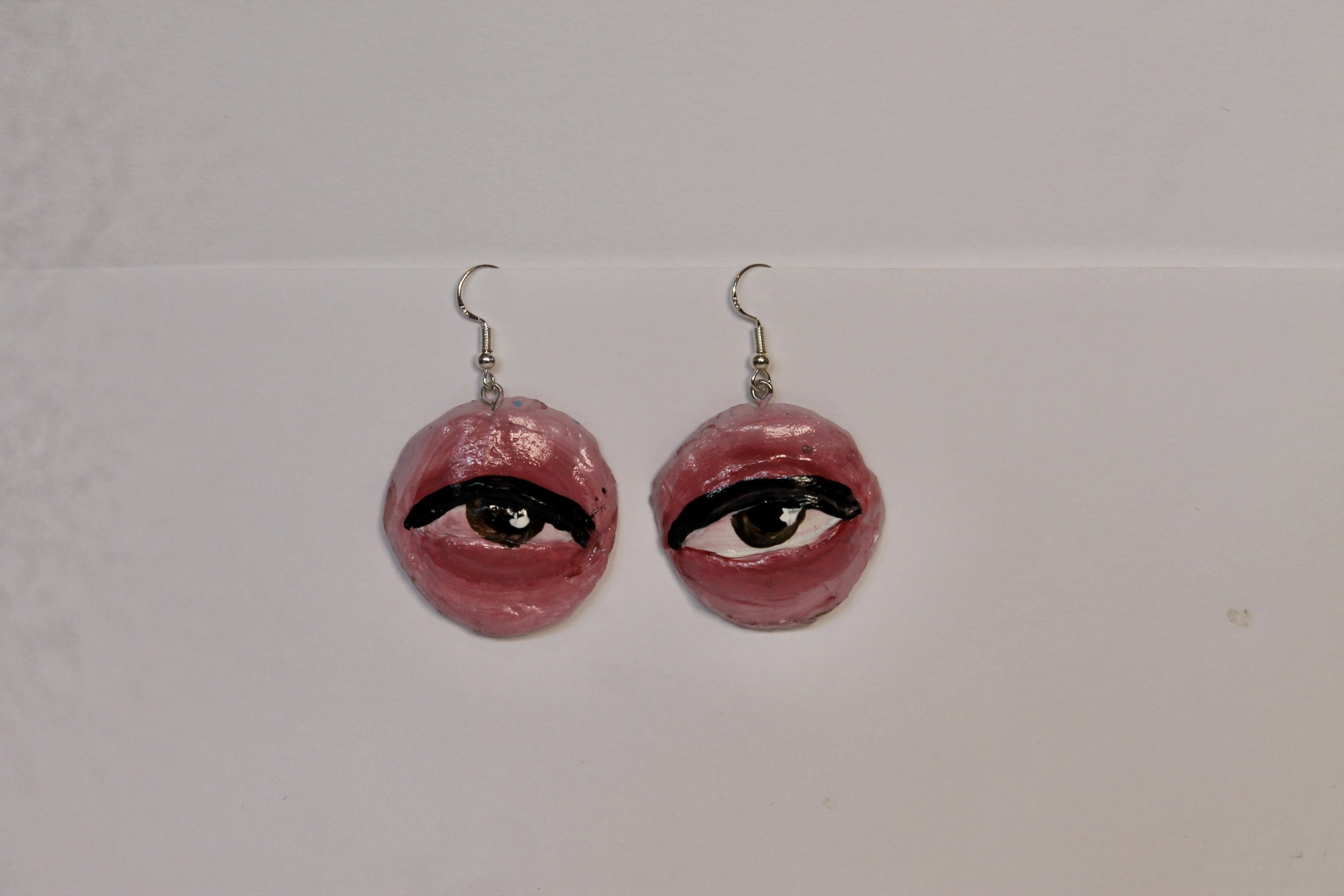 Pink and red eye earrings
