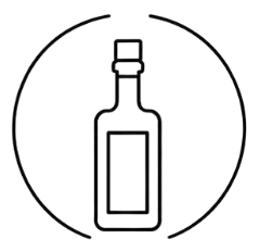 Geometric drawing of an outline square with sections divided by vertical, horizontal, and circle lines.