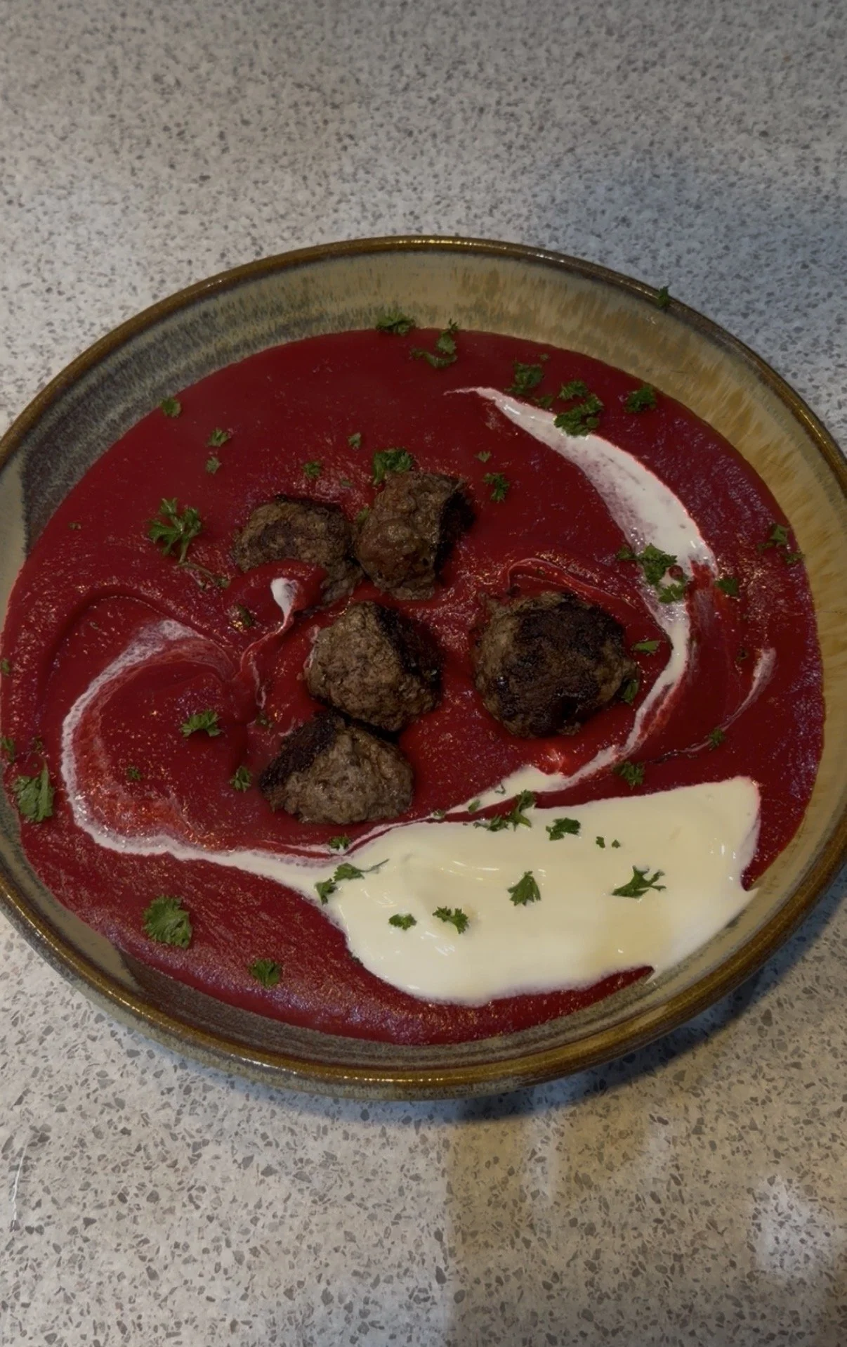 Beetroot Miso Meatball Soup 