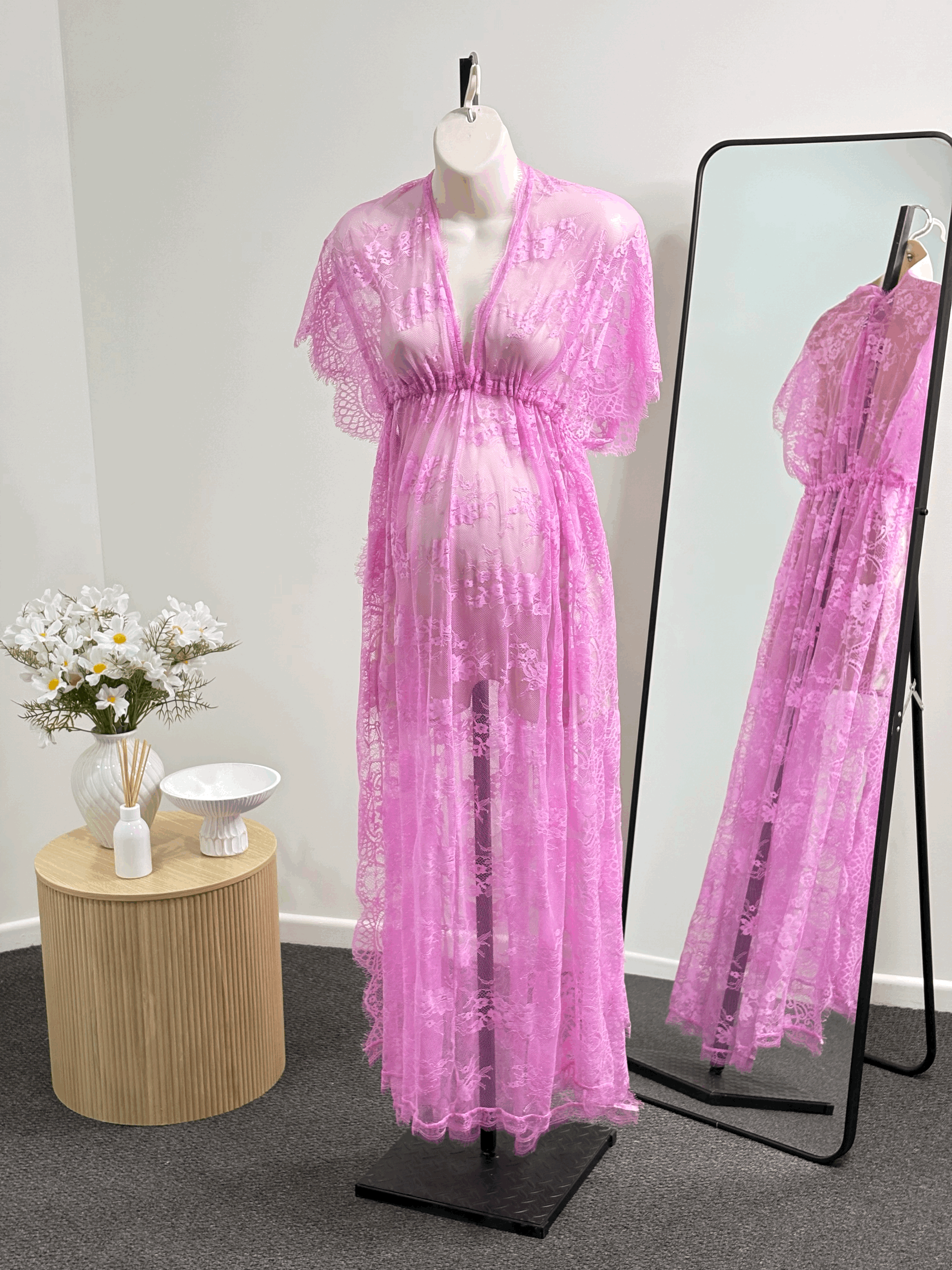 Pink Sheer Tie Up Gown