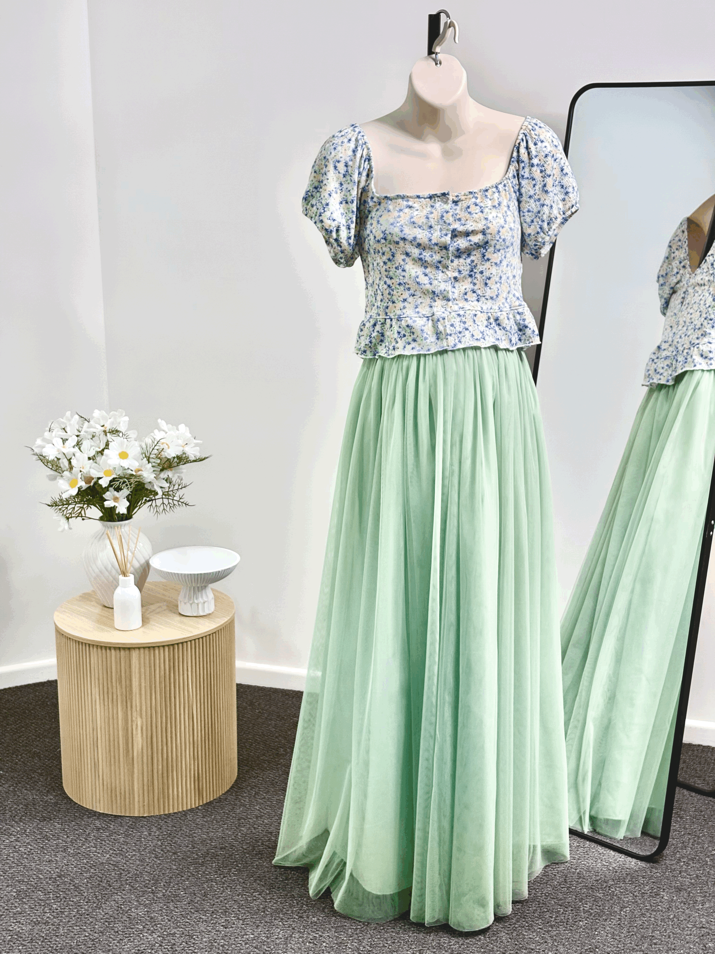 Green Tulle Midi Skirt