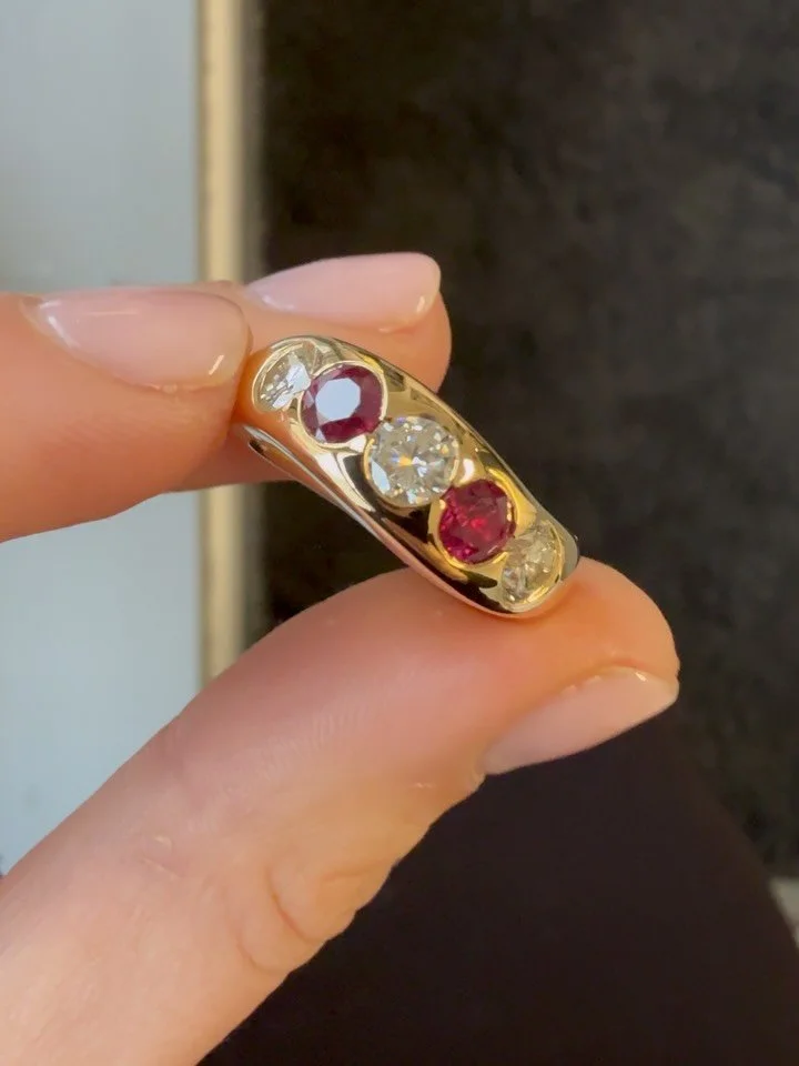 natural diamonds &amp; rubies in 18ct for Maya