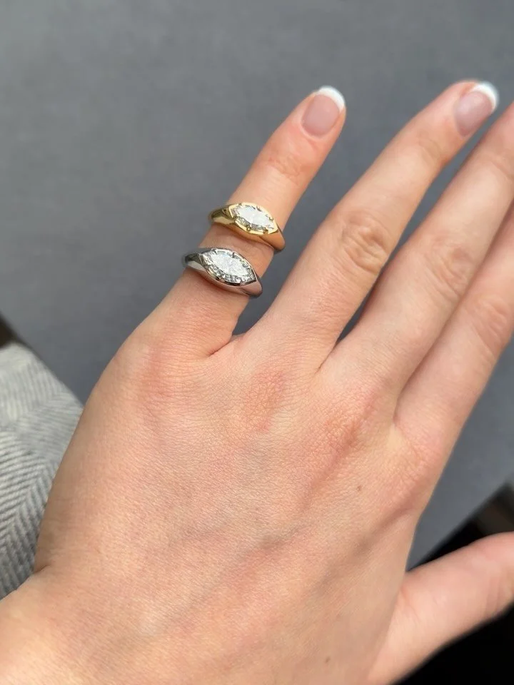 Marquise diamond rings in platinum &amp; 18ct