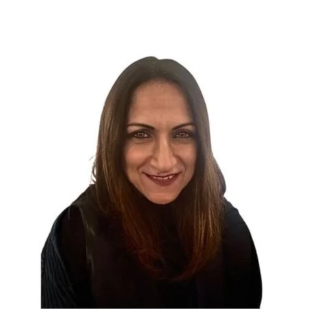 A woman with brown hair and black shirt.