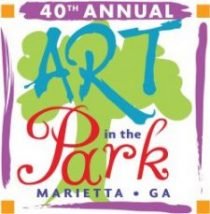 40th Annual Art in the Park event poster in Marietta, Georgia with colorful text and artistic design.