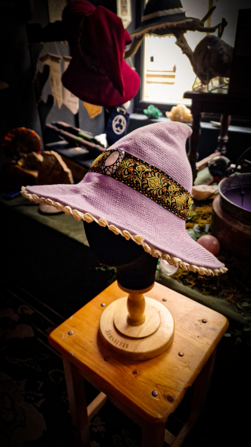 Chapeau Songes d'une nuit d'été - Mauve, crème et quartz rose