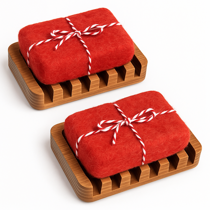 100% Merino Wool Felted Soap + Wood Tray Gift Set