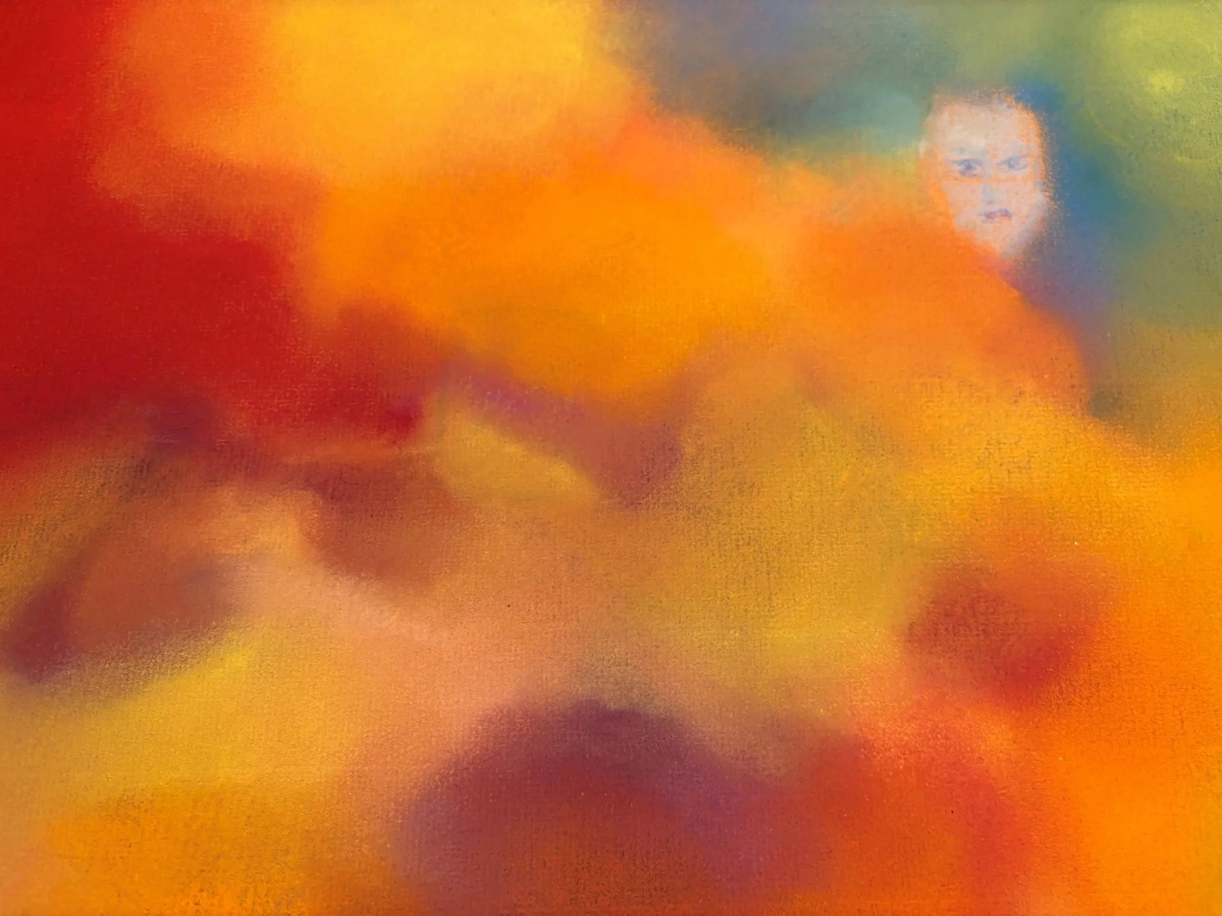 Ghost at the summer picnic in the meadow -  En Doucet- soft pastels on Ingres pastel paper. 
